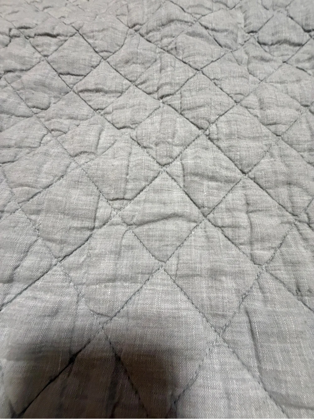 Pottery Barn Belgian Flax Linen Diamond Quilted Euro Shams Set of 3 Mineral Blue
